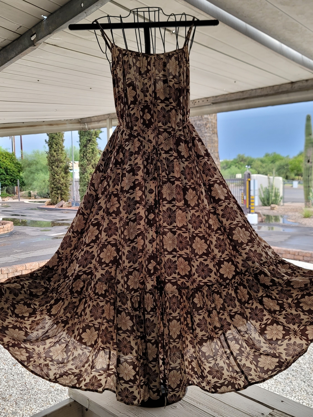 J.Crew Brown & Cream Floral Strappy Midi Maxi Dress Size Small